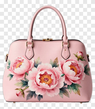 Pink Handbag With Peony Design PNG