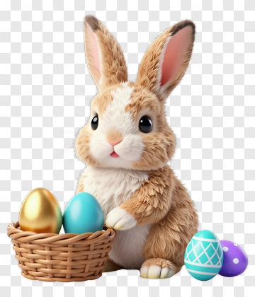 Adorable Rabbit With Easter Eggs PNG