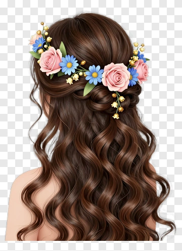 Woman With Flower Crown In Brown Hair PNG