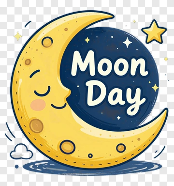 Cute Moon With Moon Day Text PNG
