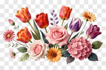 A Vibrant Bouquet Of Spring Flowers PNG