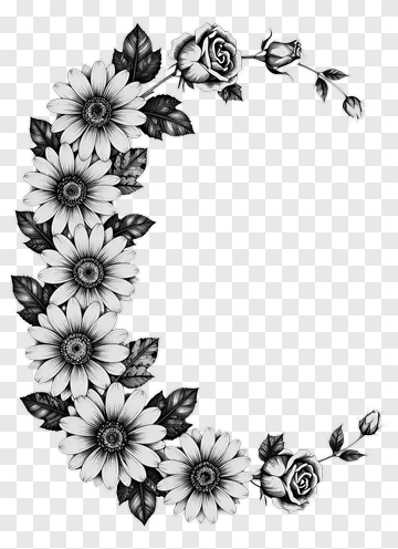 Black And White Floral Tattoo Design PNG