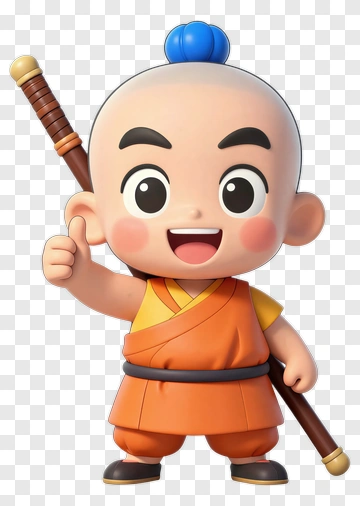 Cartoon Monk With Wooden Staff PNG