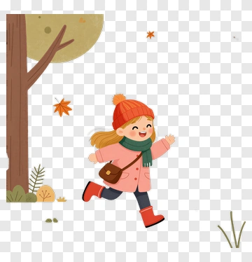 Happy Girl Running Through Autumn Woods PNG