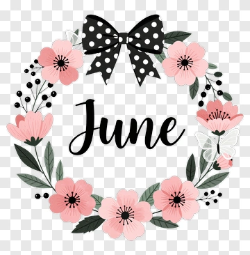 June Floral Wreath With Bow And Butterfly PNG