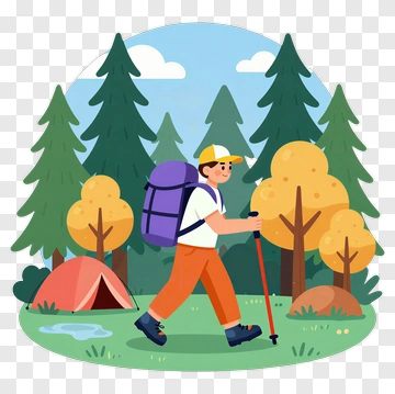 Hiker With Backpack In Forest PNG