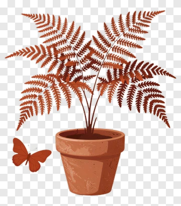 Orange Fern With Butterfly PNG