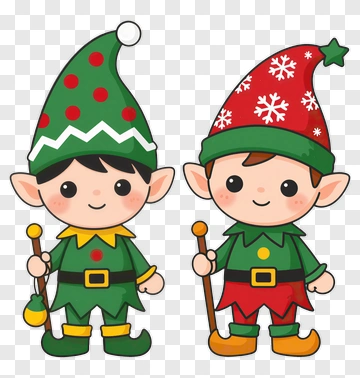 Two Christmas Elves With Staffs PNG