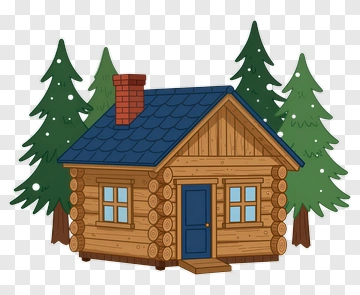 Log Cabin Surrounded By Pine Trees PNG
