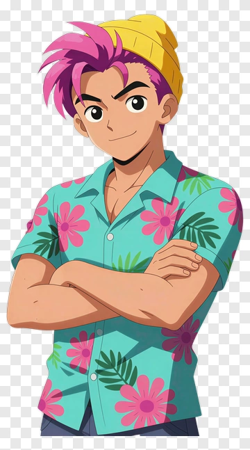 Anime Character With Pink Hair And Floral Shirt PNG