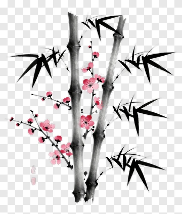 Bamboo And Plum Blossom PNG