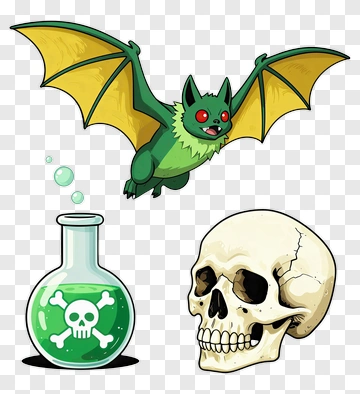 Green Bat With Toxic Flask And Skull PNG