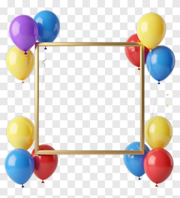 Colorful Balloons Around Gold Frame PNG