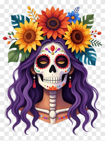 Sugar Skull Woman With Floral Crown PNG