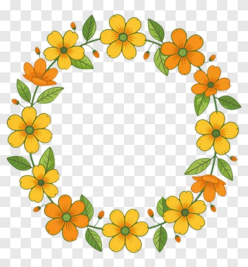 Flower Wreath With Yellow And Orange Blooms PNG