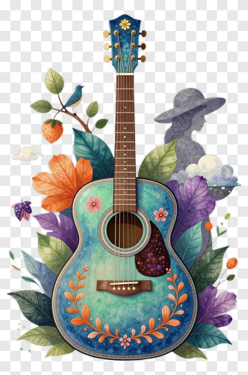 Acoustic Guitar Surrounded By Nature PNG
