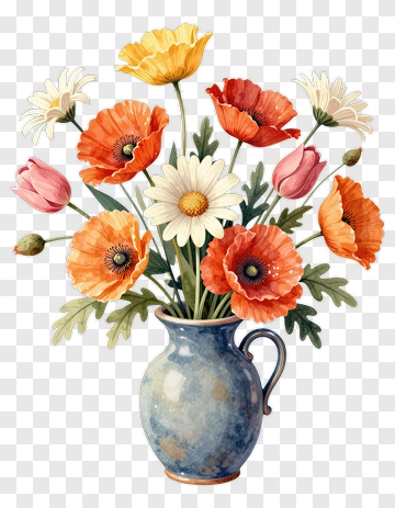 Vase With Colorful Flower Bouquet PNG