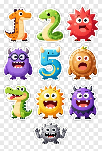 Cartoon Numbers And Monsters Stickers PNG