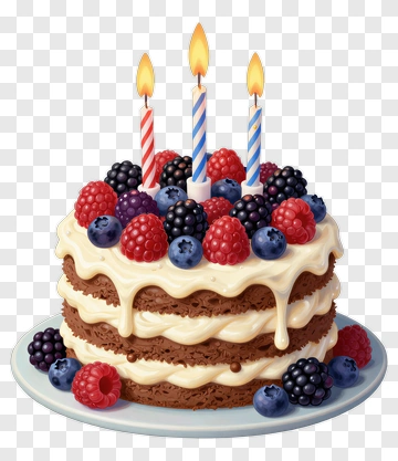 Birthday Cake With Candles And Berries PNG