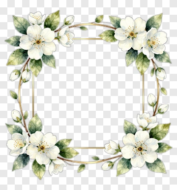 Watercolor Flower Frame With Gold Accents PNG