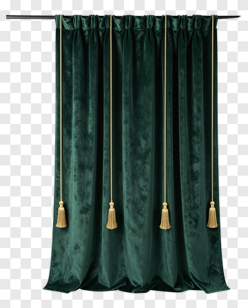 Emerald Green Velvet Curtain With Gold Tassels PNG