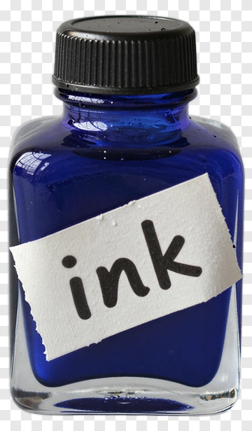 Blue Ink Bottle With Label PNG