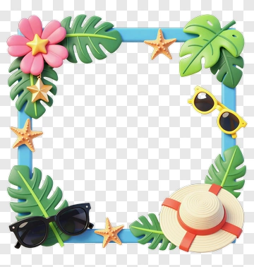 Tropical Frame With Leaves And Beach Accessories PNG