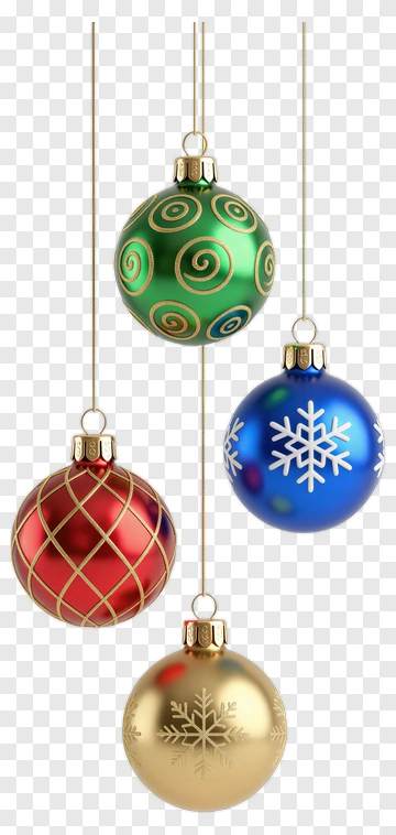 Four Hanging Christmas Ornaments PNG