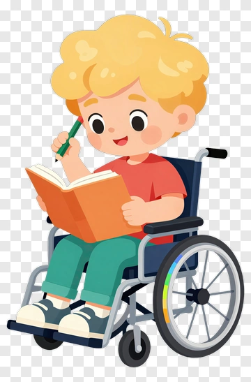 Boy In Wheelchair Reading And Writing PNG
