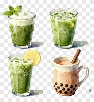 Green Smoothie And Bubble Tea PNG