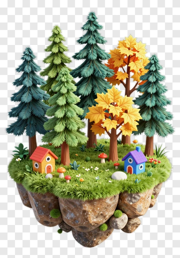 Floating Island With Forest And Houses PNG