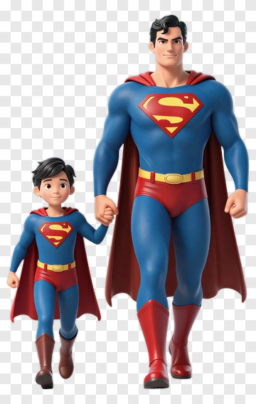 Superman And Child In Costume PNG