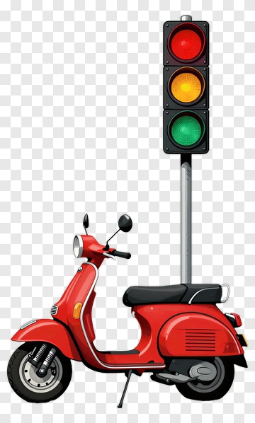 Red Scooter And Traffic Light PNG