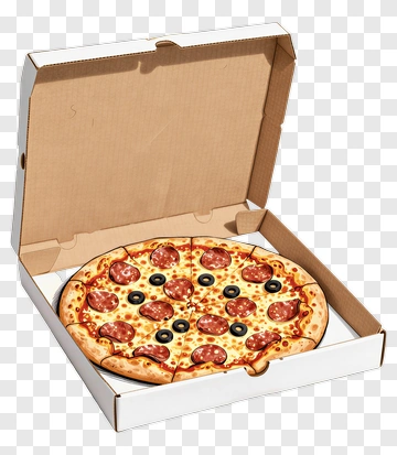 Pepperoni Pizza With Olives In Box PNG