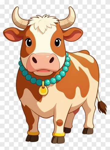Adorable Cartoon Cow With Necklace PNG