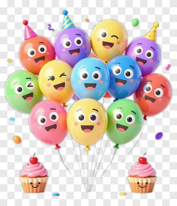 Happy Birthday Balloons And Cupcakes PNG