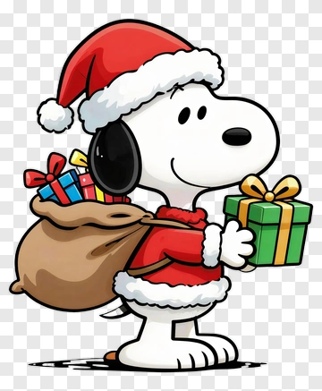 Snoopy In Santa Costume Holding Gifts PNG