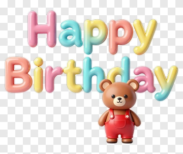 Happy Birthday Bear With Balloon Letters PNG