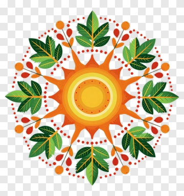 Sun Mandala With Green Leaves PNG