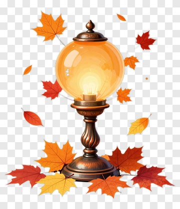 Ornamental Lamp Surrounded By Falling Leaves PNG