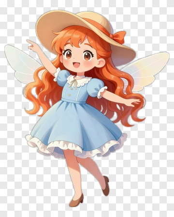 Joyful Fairy Girl In Blue Dress PNG