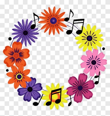 Colorful Flower Wreath With Musical Notes PNG
