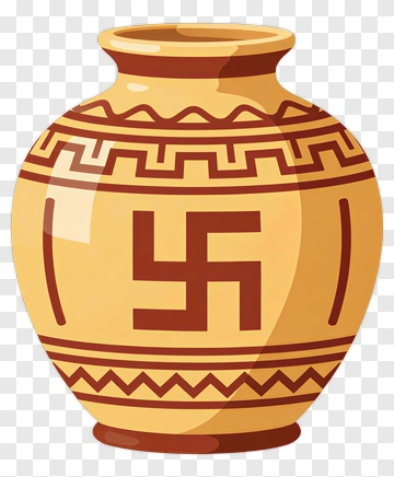 Ancient Pottery Vase With Swastika Design PNG