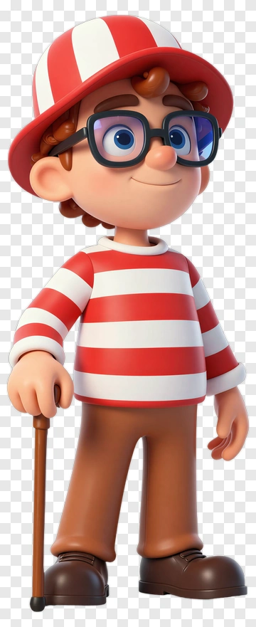 Cartoon Detective Boy With Cane PNG