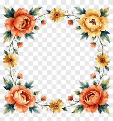 Floral Frame With Peonies And Daisies PNG