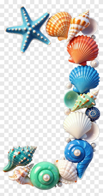Letter Formed By Seashells And Starfish PNG