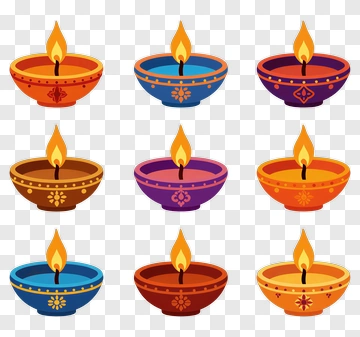 Nine Diyas In Vibrant Colors PNG