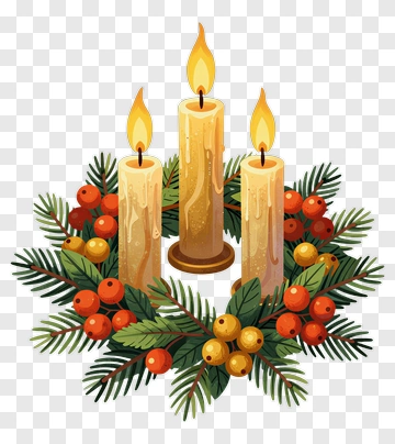 Advent Wreath With Candles And Berries PNG