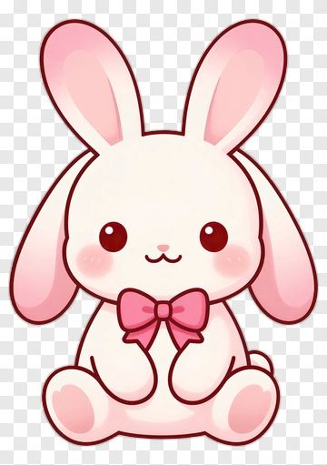 Cute Cartoon Rabbit With Pink Bow PNG