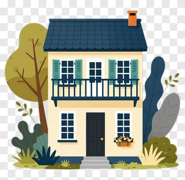 Illustrated House With Balcony And Windows PNG